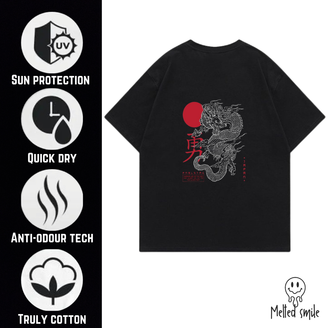 Mythological Japanese Dragon Printed Oversized Classic T-Shirt By MeltedSmile Unisex Oversized Tshirts 100% Cotton Regular Fit Graphic Printed Tshirt , Sizes S,M and L,XL