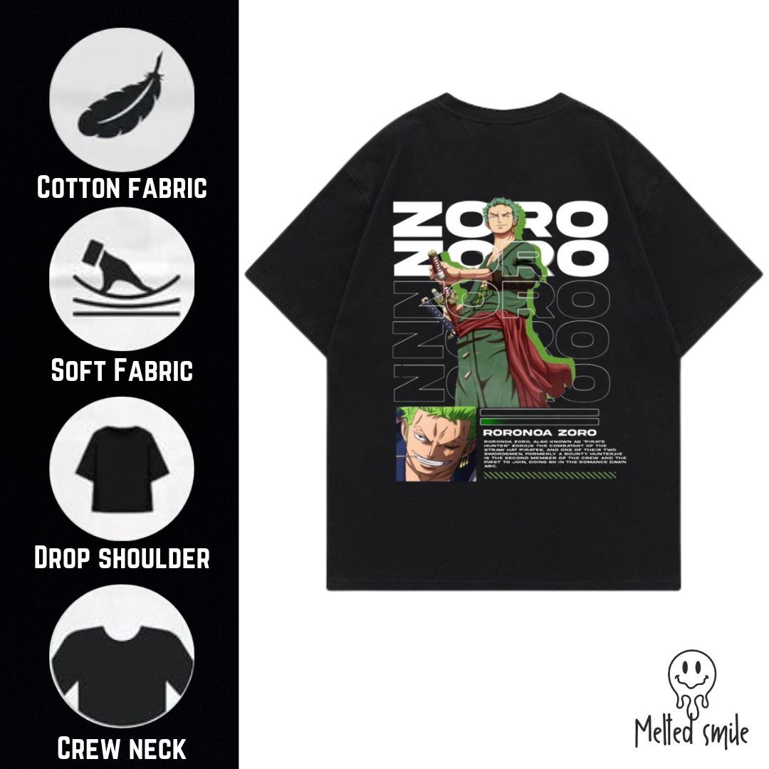 Zoro Printed Unisex Oversized Classic T-Shirt By MeltedSmile Unisex Oversized Tshirts 100% Cotton Regular Fit Graphic Printed Tshirt , Sizes S,M and L,XL