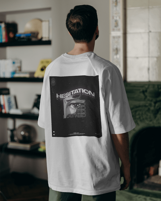 Hesitation Printed Unisex Oversized Classic T-Shirt By MeltedSmile Unisex Oversized Tshirts 100% Cotton Regular Fit Graphic Printed Tshirt , Sizes S,M and L,XL